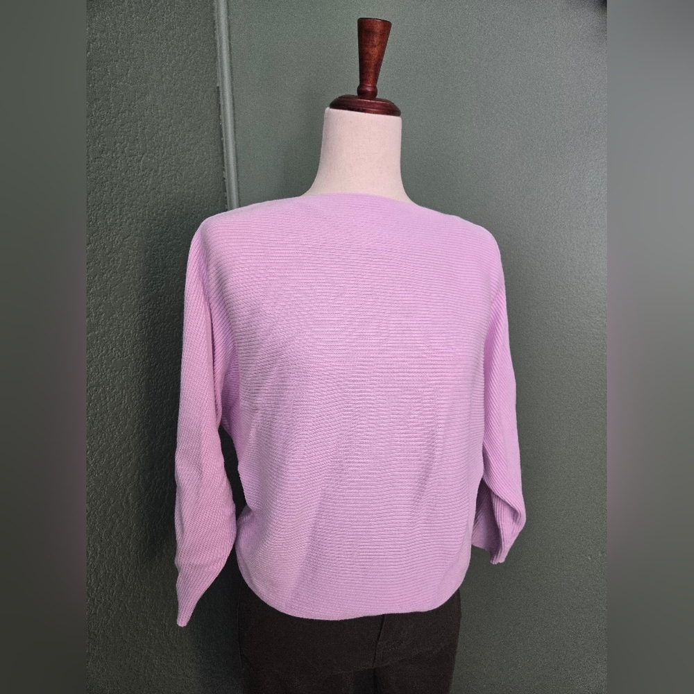 CECE Boatneck Lavender Pink Ribbed Over Sized Long Sleeve Top